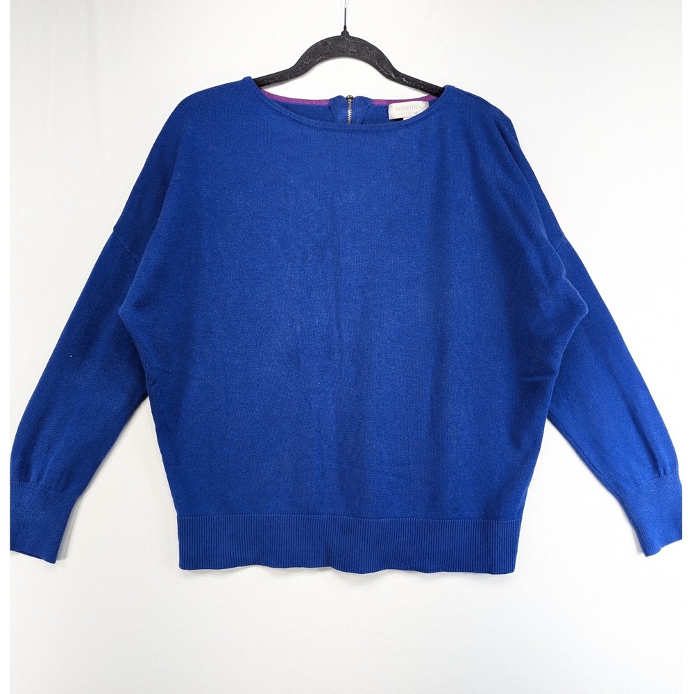 Nordstrom Collection Womens XL Royal Blue Boat Neck Back Zip Dolman Knit Sweater